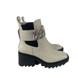 Karl Lagerfeld Paris Ivory Chunky Heel Embellished Platform Combat Boot Size 6.5
